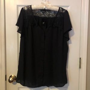 Torrid Black Lace Insert Blouse size 0x NWT